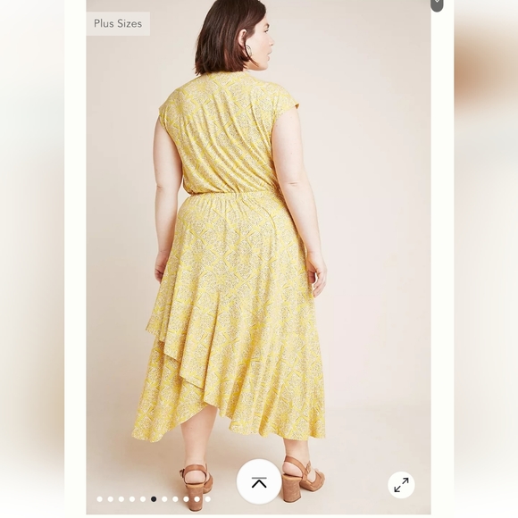 Anthropologie Long Maeve Print Fete Midi Dress Large Yellow summer Spring Dinner - Picture 2 of 14